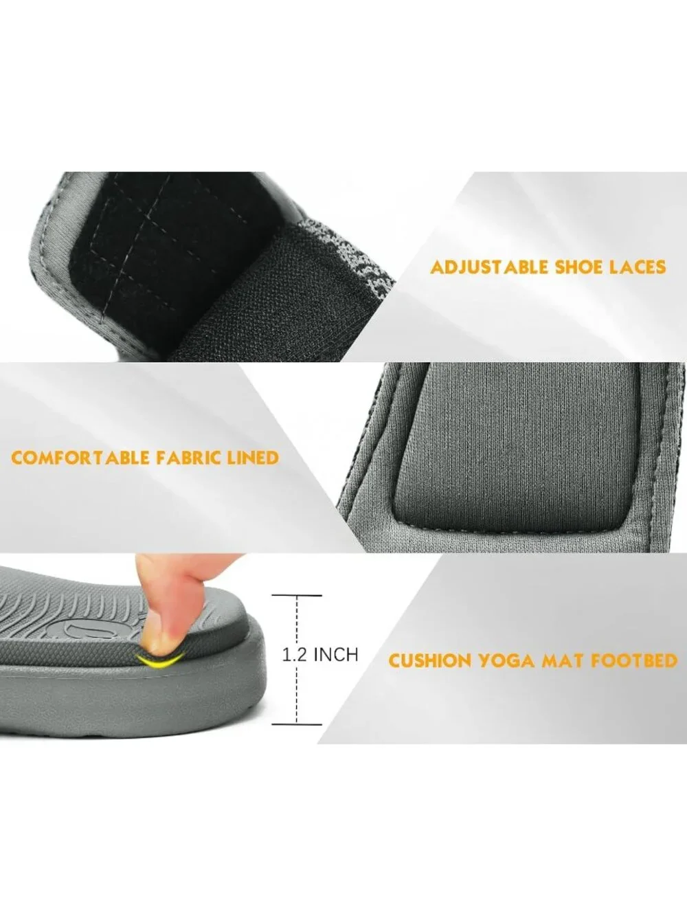 Men's Grey Arch Support Sport Slides Open Toe Adjustable Orthotic Sandal Shoes